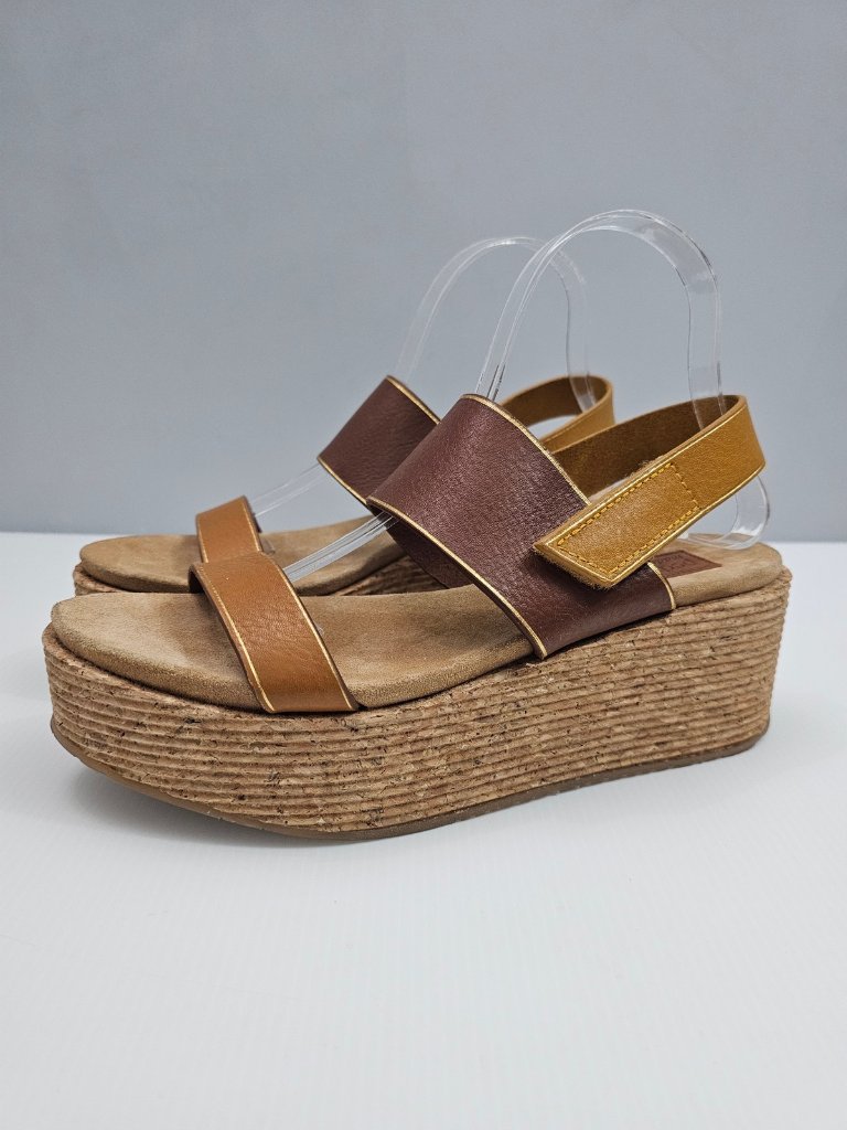 Pedro Garcia Nur Platform Wedge Sandals Womens Eu 40 Brown Tan Leather Cork New